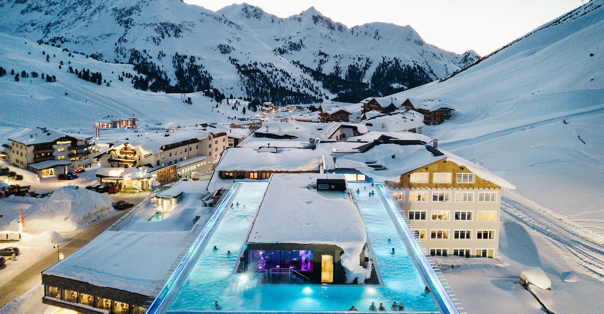 Endless Sky Pool on the 5th floor at the Mooshaus in the Austrian Alps.